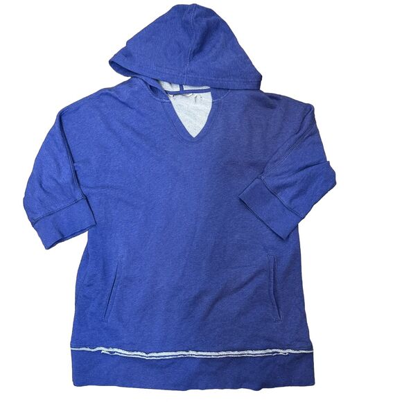 Soft Surroundings Small Hoodie Top Blue 3/4 Sleeve Oversized Sweatshirt Cotton - Picture 1 of 9